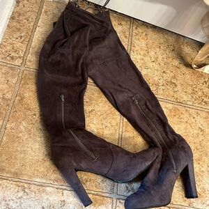 Gray Over the Knee Comfy Boot Heels